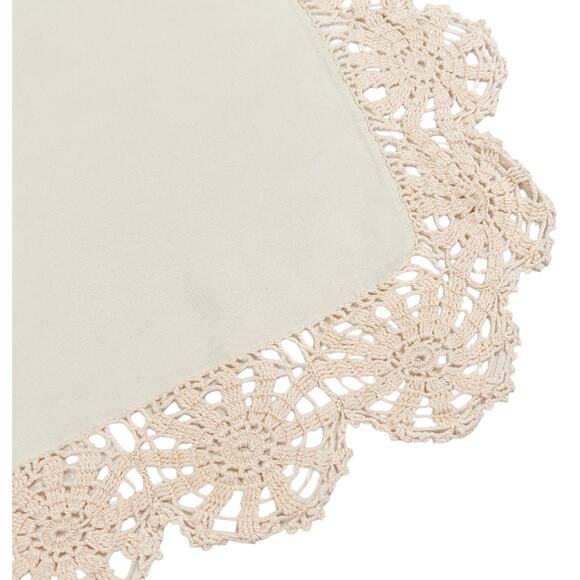 Table Runner Beige Dresser Scarf Crocheted Edge Pinwheel Cutout 63x19 Vintage - Picture 2 of 11